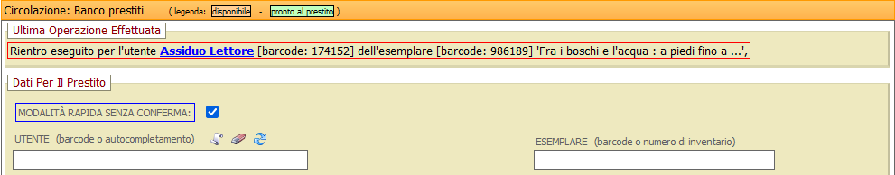 Segnalazione di rientro in modalità rapida