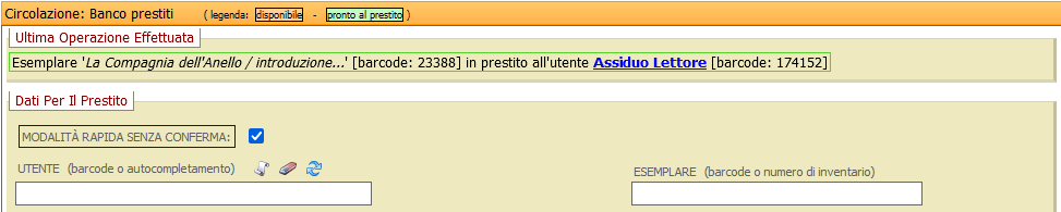 Segnalazione di prestito in modalità rapida